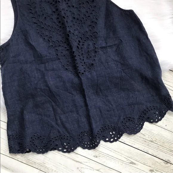 Joie Linen Tank Top Encycllia Blue Scallop Hem - Picture 7 of 8